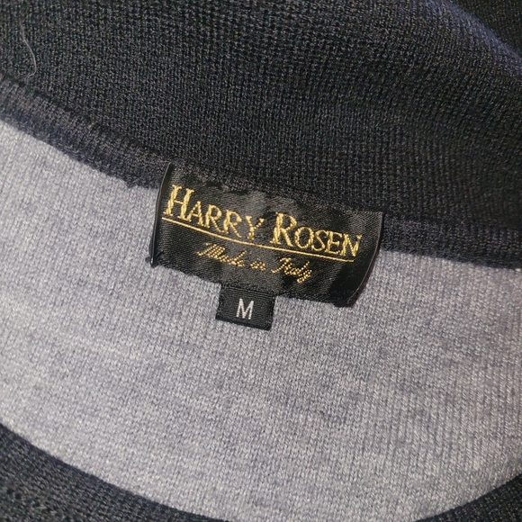 Harry Rosen Black Merino Wool Blend Sweater with Gray Stripe M - Picture 4 of 4